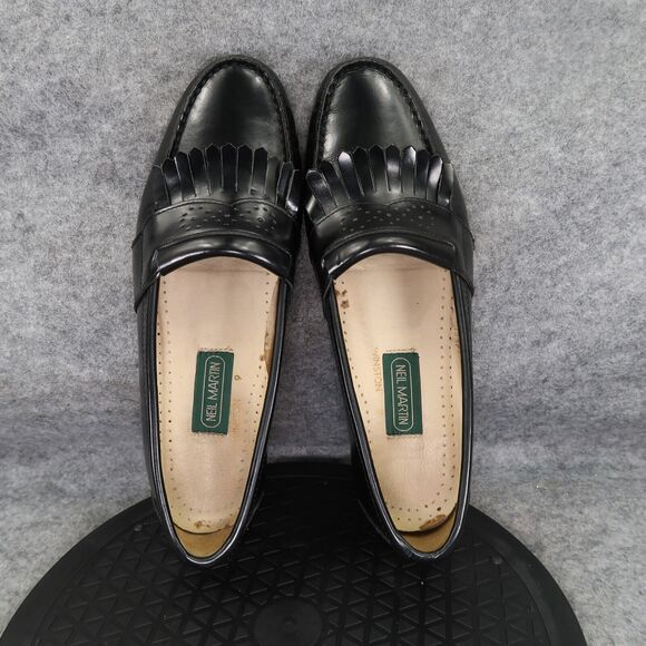 Neil Martin Shoe Men 9 Loafer Fringe Leather Classic Slip On Winston Italy Black - Picture 6 of 16